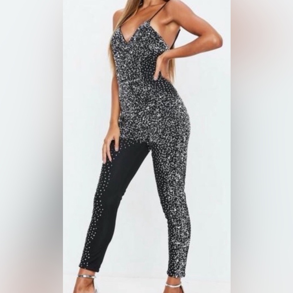 PrettyLittleThing Black and White Speckled Jumpsuit